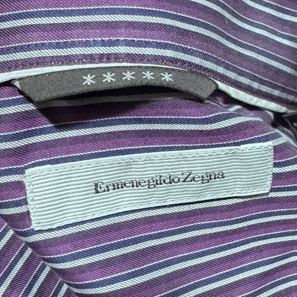 Ermenegildo Zegna Men’s Purple Striped 100% Cotton Long Sleeve Dress Shirt XL - Picture 3 of 8